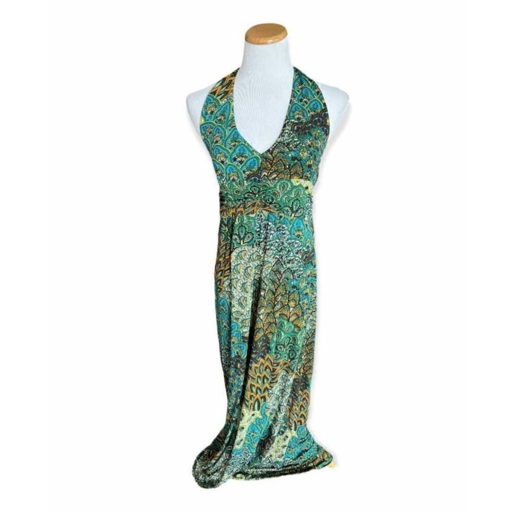 Womens White Mark Couture Stunning Bead Detail Paisley Halter Maxi Dress - Sz M